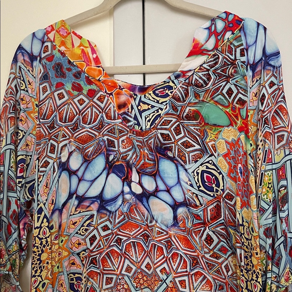 True colors silk Colorful Geometric Print Women's dress